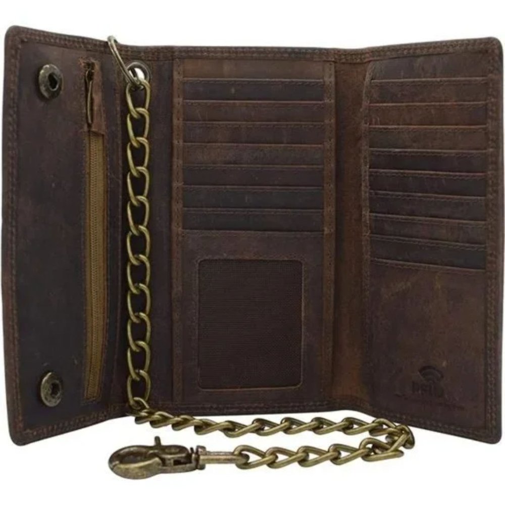 New Men's Wallet RFID Signal Blocking Biker's Vintage Brown Wallet - Picture 1 of 7